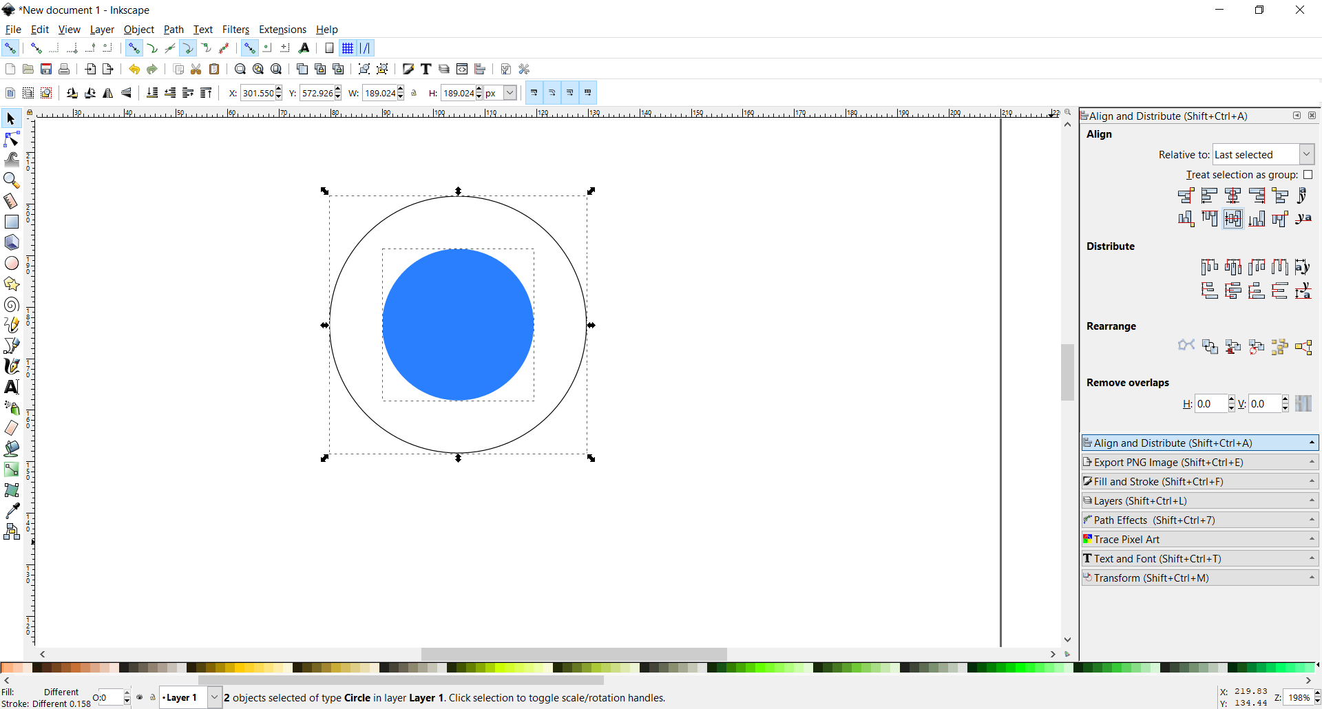 Vertical and horizontal align circles inkscape
