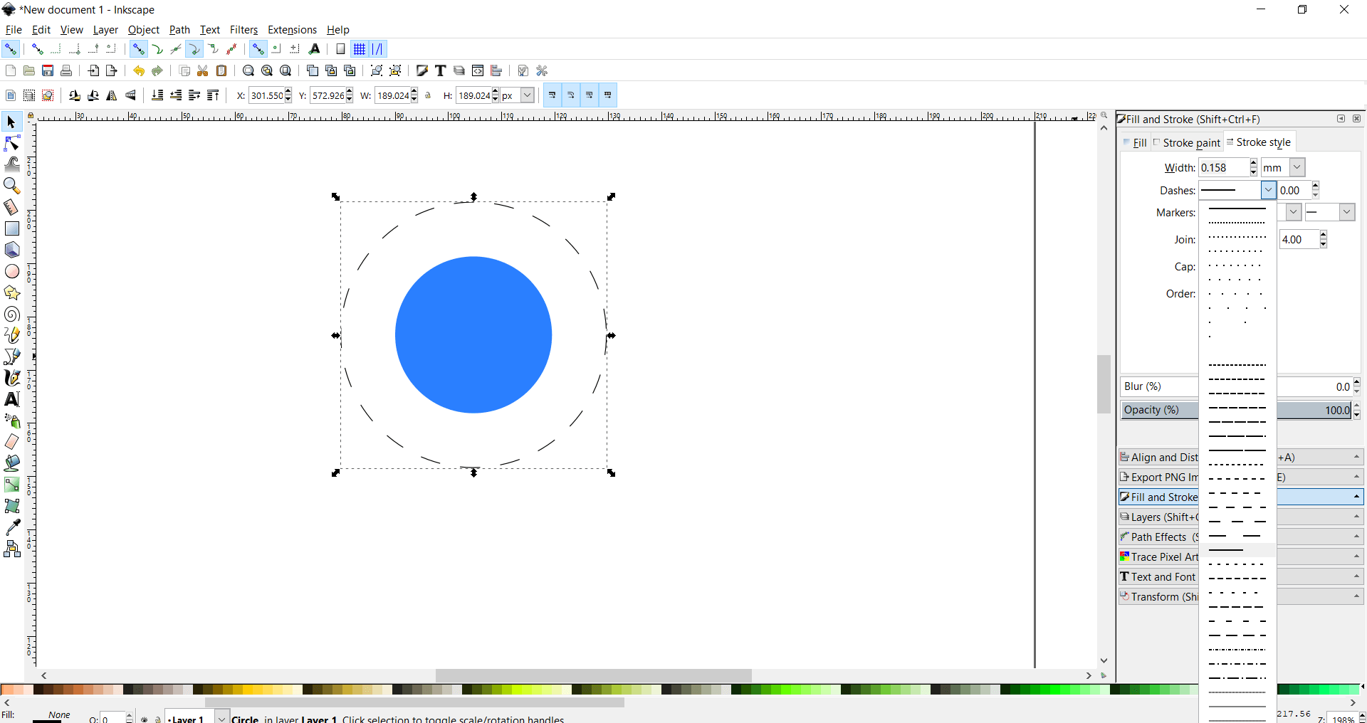 dashed outer circle inkscape